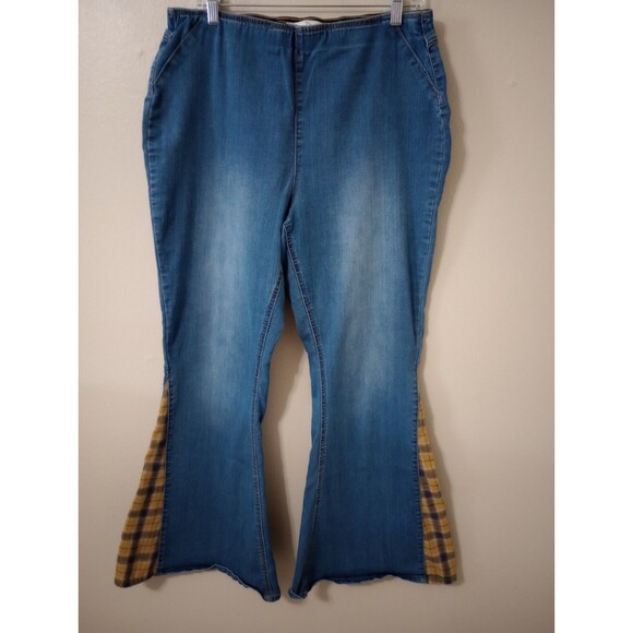Cato Womens 14 Stretch Denim Jeans Boho Flare Plaid Retro Bell Bottom Hippie - Picture 2 of 11